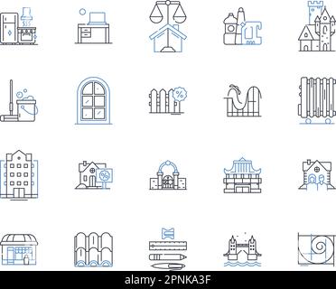 Establishment revitalization line icons collection. Redevelopment ...