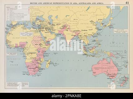 British & American Diplomatic Representation Asia, Australasia & Africa 1952 map Stock Photo