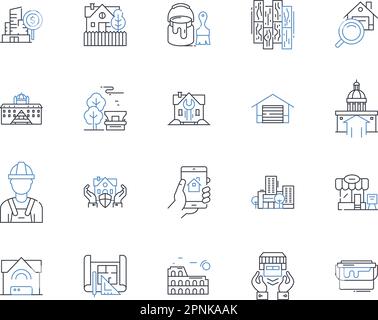 Duplex line icons collection. Two, Connected, Mirror, Symmetry, Double, Twin, Dual vector and linear illustration. Pair,Side-by-side,Shared outline Stock Vector