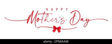 Happy Mothers Day calligraphy with bow and elegant divider shape. Concept for Mother's Day sale promotion with lettering and red bow. Vector card Stock Vector