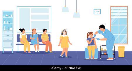 Vaccination flat concept with school children getting injections vector illustration Stock Vector