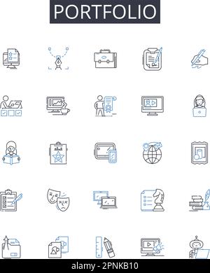 Portfolio line icons collection. Collection, Compilation, Anthology, Assortment, Array, Grouping, Stockpile vector and linear illustration. Depiction Stock Vector