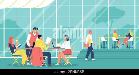 Student campus flat concept with scene in university canteen vector illustration Stock Vector