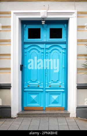 Bright blue wooden vintage door Stock Photo