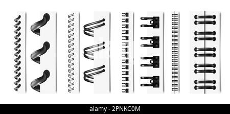 Different metal binders monochrome collection for office documents and  folders at white background isolated vector illustration Stock Vector