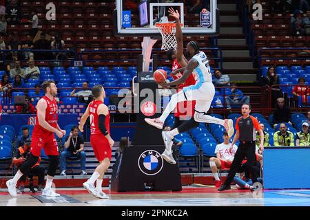 Milan, Italy. 19th Apr, 2023. N during EA7 Emporio Armani Milano vs GeVi Napoli Basket, Italian Basketball Serie A Championship in Milan, Italy, April 19 2023 Credit: Independent Photo Agency/Alamy Live News Stock Photo