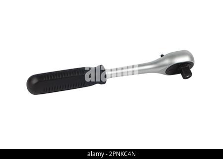 Ratchet socket wrench isolated on a white background. Quick release ratchet handle. Stock Photo