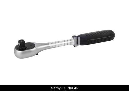 Ratchet socket wrench isolated on a white background. Quick release ratchet handle. Stock Photo
