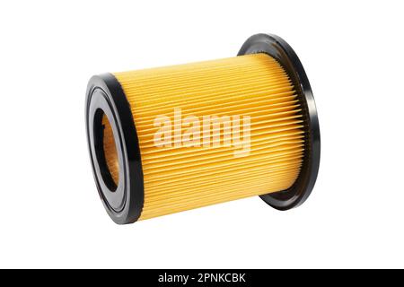 New car air filter element. Car engine air filter isolated on white background. Close-up air filter over white with clipping path. Stock Photo