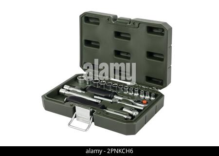 Set tools isolated on a white background. Top view. Toolbox. Stock Photo