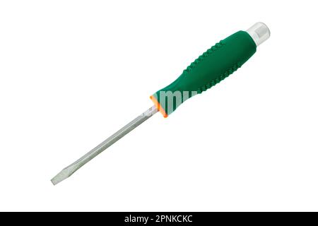 Green screwdriver isolated on a white background. Close up tool. Stock Photo
