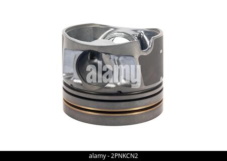 Close-up of spare new piston for a gasoline engine with on an isolated white background. Stock Photo