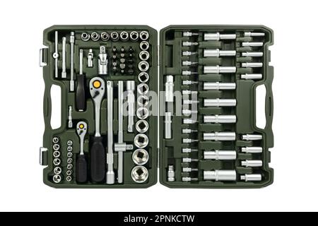 Set tools isolated on a white background. Top view. Toolbox. Stock Photo