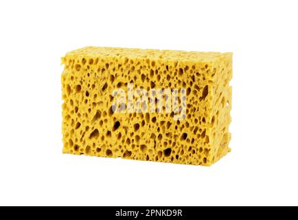 Yellow sponge for cleaning and washing car isolated on white background. Stock Photo