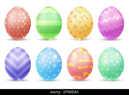 Multicolored easter eggs painted in different colors and patterns realistic set isolated vector illustration Stock Vector