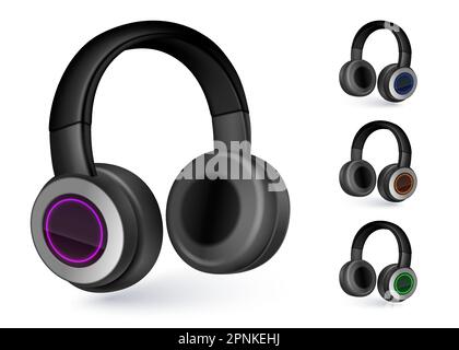 Stereo headphones realistic design concept set of similar wireless audio equipment isolated vector illustration Stock Vector