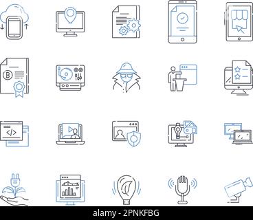Robotics program line icons collection. Automation, AI, Coding, Sensors, Design, Engineering, Mechanics vector and linear illustration. Mechatronics Stock Vector