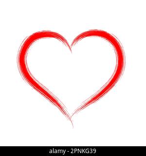 Vector heart. Red frame shape heart. Ink sketch isolated on background. Symbol love. Outline border. Paint heart for design romantic prints. Grunge Stock Vector