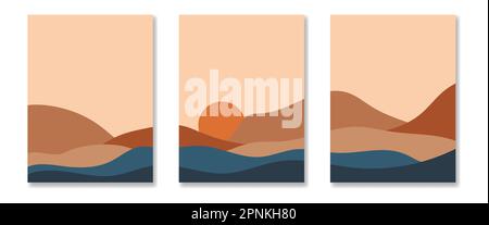 Set of abstract landscape posters. Nature backgrounds. Vector illustration Stock Vector