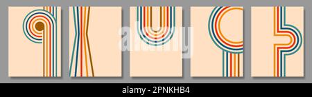 Set of retro vintage 70s style stripes. Design for social media, blog post, template and etc Stock Vector