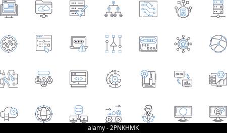 Software graphics line icons collection. Rendering, Animation, Modeling, Texturing, Shading, Lighting, Color vector and linear illustration Stock Vector
