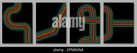 Vintage Color Posters Set from the 70s. Vector illustration Stock Vector