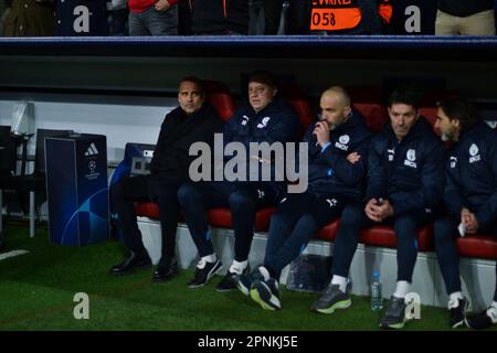 Munich, Bavaria, Germany. 19th Apr, 2023. JOSEP GUARDIOLA during the 2023 UEFA Champions League second leg quarter-final match between FC Bayern Munich and Manchester City at Allianz Arena. (Credit Image: © Alexandra Fechete/ZUMA Press Wire) EDITORIAL USAGE ONLY! Not for Commercial USAGE! Stock Photo