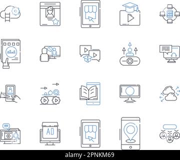 Educational gaming line icons collection. Gamification, Learning ...