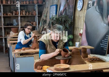 Artisans hand craft traditional Azorean pottery at the Ceramica Vieira ...