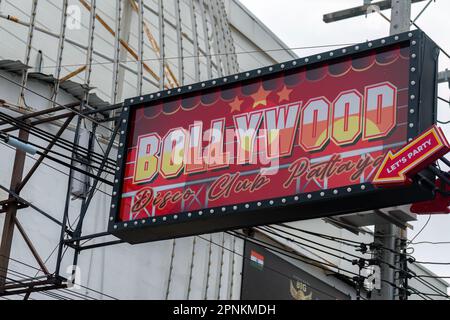 Pattaya,Thailand - March 14,2023:Walking Street This is the big,red sign of the night club Bollywood in Walking Street,which is a famous hot spot for Stock Photo