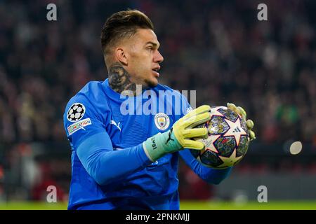 Munich, Germany. 19th Apr, 2023. MUNICH, GERMANY - APRIL 19: Ederson of Manchester City during the UEFA Champions League Quarterfinal Second Leg match between FC Bayern Munchen and Manchester City at the Allianz Arena on April 19, 2023 in Munich, Germany (Photo by Rene Nijhuis/Orange Pictures) Credit: Orange Pics BV/Alamy Live News Stock Photo
