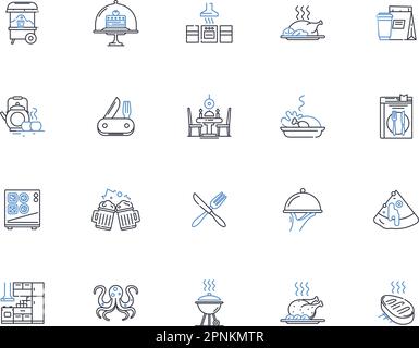 Food-serving business line icons collection. Restaurant, Cafe, Bistro, Diner, Brasserie, Barbecue, Tavern vector and linear illustration. Deli,Eatery Stock Vector