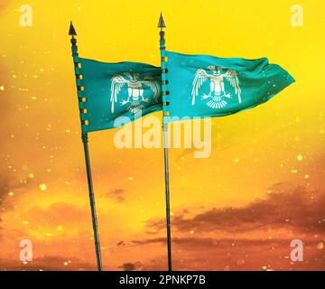 A Digital Illustration Of A Flag Of The Seljuk Empire Waving Against A ...