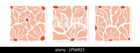 Hand drawn organic cut out flowers in modern style abstract square posters. Wall posters by henri matisse style Stock Vector