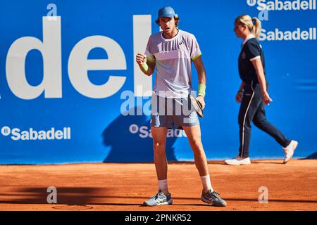 BARCELONA, SPAIN - APRIL 19: .Nicolas Jarry from Chile during the Barcelona Open Banc Sabadell 70 Trofeo Conde de Godo game against Nicolas Jarry and Karen Jachanov at the Real Club de Tenis Barcelona on April 19, 2023 in Barcelona, Spain Stock Photo