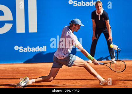 BARCELONA, SPAIN - APRIL 19: .Nicolas Jarry from Chile during the Barcelona Open Banc Sabadell 70 Trofeo Conde de Godo game against Nicolas Jarry and Karen Jachanov at the Real Club de Tenis Barcelona on April 19, 2023 in Barcelona, Spain Stock Photo