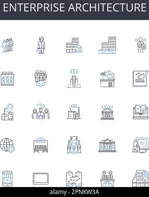 Enterprise architecture line icons collection. Firewall, Encryption, Malware, Antivirus, Authentication, Patching, Intrusion vector and linear Stock Vector