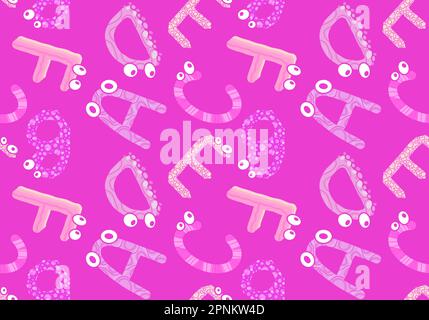 Cartoon English alphabet letters seamless monster with eyes pattern for kids clothes print and accessories and linens  Stock Photo