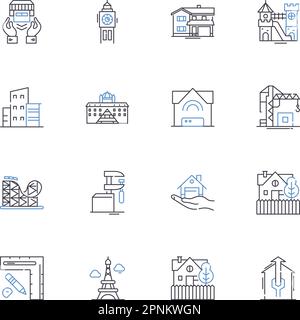 Apartments line icons collection. Spacious, Cozy, Modern, Convenient, Affordable, Luxurious, Stylish vector and linear illustration. Comfortable Stock Vector