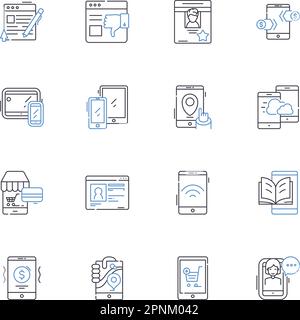 PDA line icons collection. Organize, Schedule, Contacts, Notes, Planner, Tasks, Calendar vector and linear illustration. Reminders,Memo,Portability Stock Vector