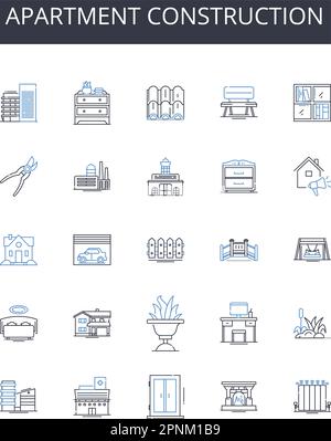 Apartment construction line icons collection. Scanner, Photocopier, Printer, Fax, Projector, Binder, Laminator vector and linear illustration Stock Vector