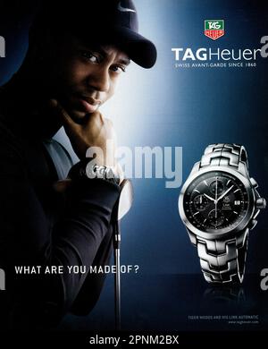 Tag Heuer watch advert with Tiger Woods in a magazine 2006 Stock