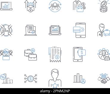 Financial analysis and forecasting linear icons set. Risk, Revenue ...