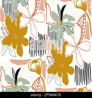 Seamless flowers pattern, hand draw floral design, textile print. Stock Photo