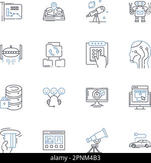 Cybercrime prevention line icons collection. Encryption, Firewall, Authentication, Antivirus, Malware, Phishing, Hacking vector and linear Stock Vector