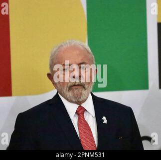 Brasilia, Distrito Federal, Brasil. 19th Apr, 2023. (INT) Brazilian President Lula participates in Universities Budget Recomposition. April 19, 2023, Brasilia, Federal District, Brazil: President of Brazil, Luiz Inacio Lula da Silva, participates in the Ceremony to announce the budget recomposition for Universities and Federal institutes at the Planalto Palace in Brasilia. (Credit Image: © Frederico Brasil/TheNEWS2 via ZUMA Press Wire) EDITORIAL USAGE ONLY! Not for Commercial USAGE! Stock Photo