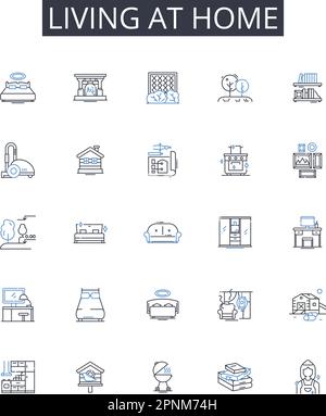Living at home line icons collection. Smartph, Tablet, Laptop, Desktop, Smartwatch, E-reader, Gaming vector and linear illustration. Virtual,Augmented Stock Vector