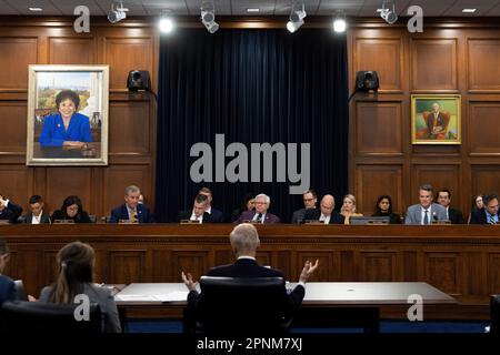 Bill Nelson, Administrator, National Aeronautics and Space Administration (NASA), testifies at a United States House Committee on Appropriations subcommittee on Commerce, Justice, Science, and Related Agencies hearing in Washington, DC, Wednesday, April 19, 2023. Committee members pictured from left to right: US Representative Grace Meng (Democrat of New York); US Representative Matt Cartwright (Democrat of Pennsylvania), ranking member; US Representative Harold Rogers (Republican of Kentucky), chair; US Representative Robert Aderholt (Republican of Alabama); and US Representative Ben Cline Stock Photo