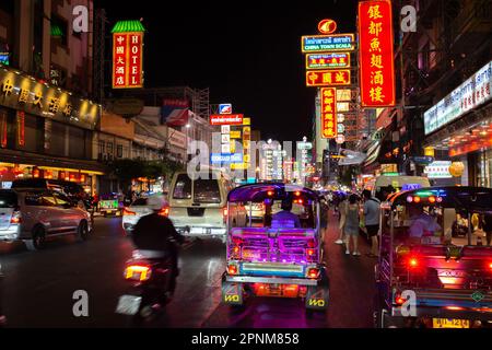 Bangkok, Thailand - April 9, 2023: Traffic on Yaowarat Road, Bangkok, Thailand. Stock Photo