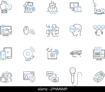 Camera shop line icons collection. Lens, Tripod, Flash, Memory card, Filters, Strap, Battery vector and linear illustration. Focus,Shutter,Aperture Stock Vector